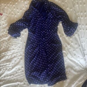 Express Blue & White Anchor Print 3/4 Sleeve Dress